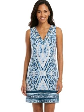 HALE BOB Aztec Beaded Vneck Midi Dress In Blue/White Size XS